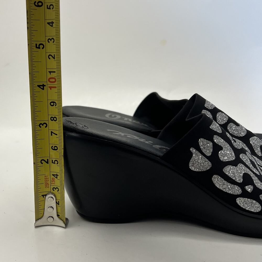 Onex Women's Wedge Sandals Black Sparkly Silver Animal Print Wedge Size 7 (37) - Picture 6 of 13
